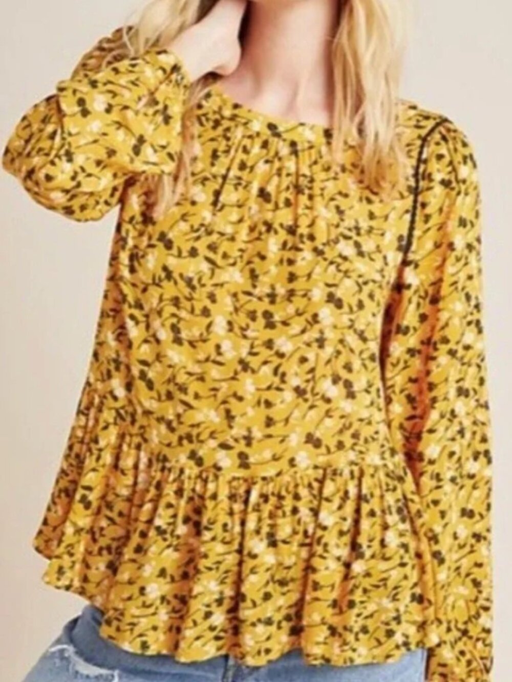 Anthropologie Maeve Floral Peplum Blouse Size S Boho Flowy Cottagecore Romantic